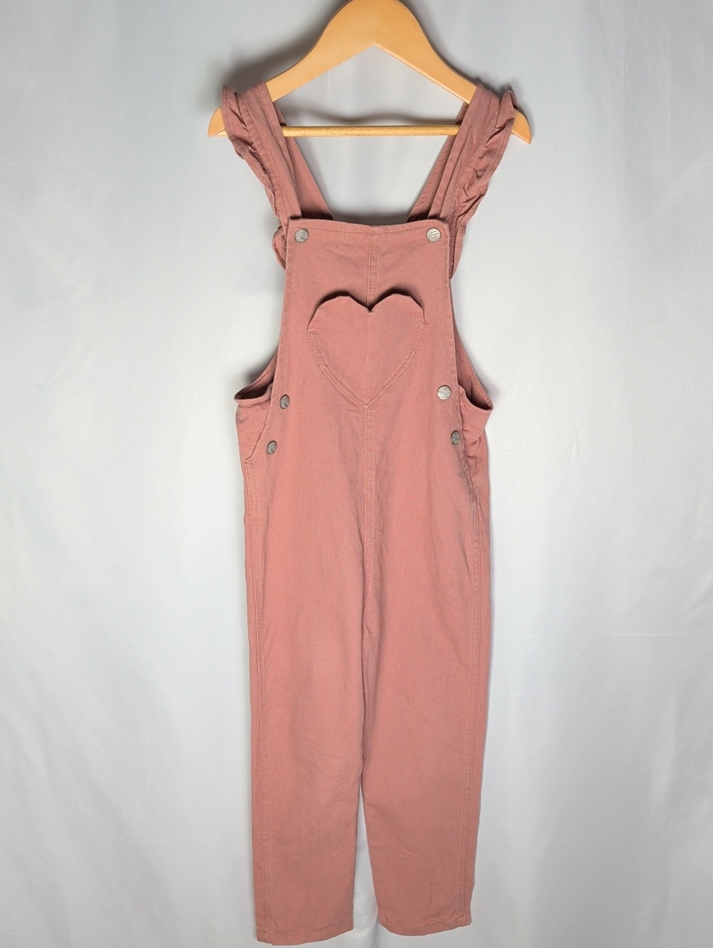 Mayoral Girls Pink Twill Overalls Nude Dusty Pink Heart Pocket Pants Size 6